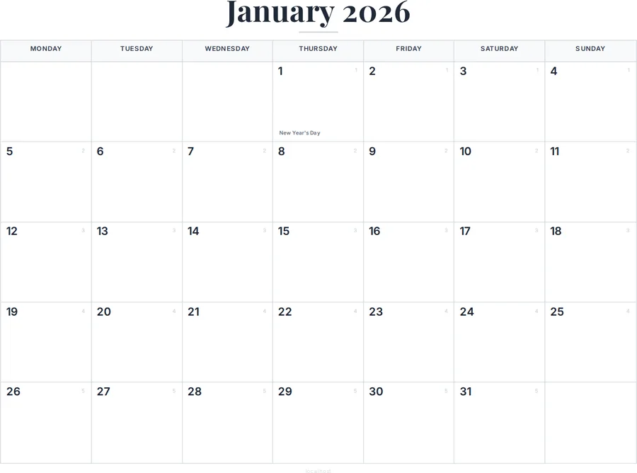January 2026 Calendar Printable with Canada Holidays preview