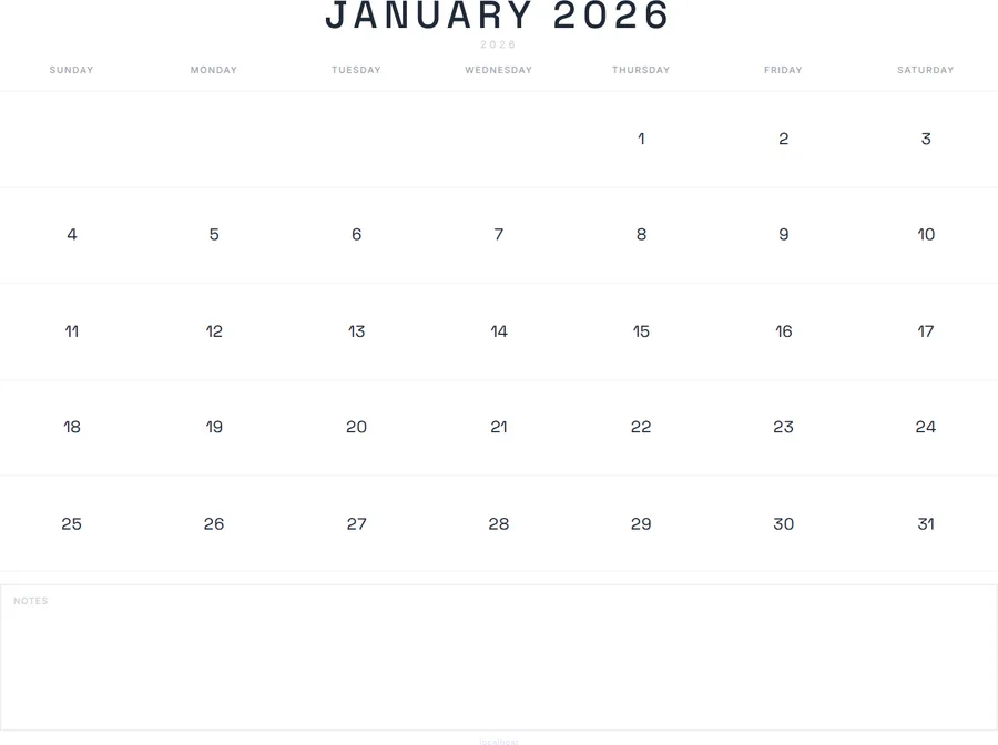 January 2026 Calendar Printable with Notes - Modern preview