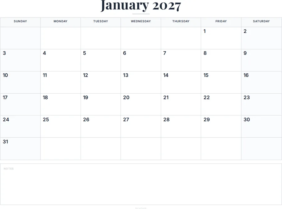 January 2027 Calendar Printable with Notes preview