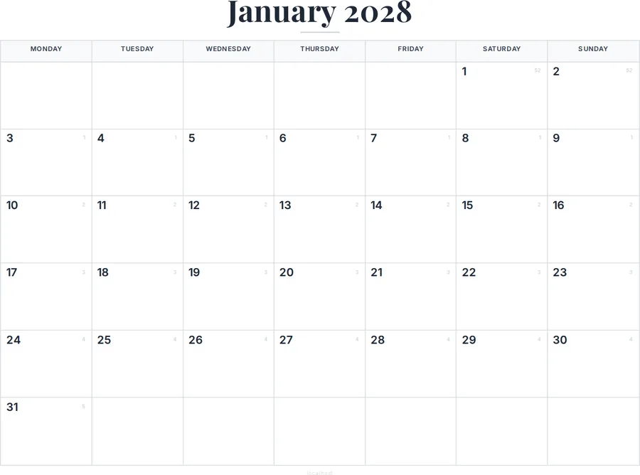 January 2028 Calendar with Holidays preview