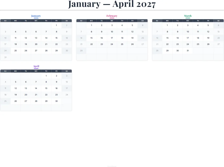 January-April 2027 Calendar preview