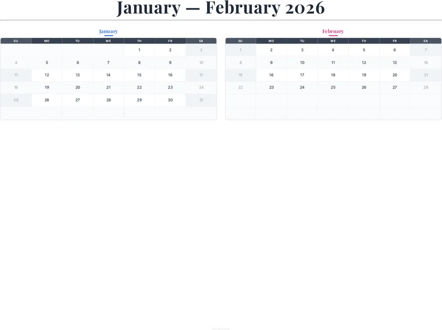 January-February 2026 Calendar preview