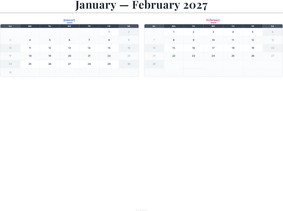 January-February 2027 Calendar preview