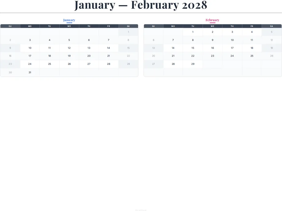 January-February 2028 Calendar preview