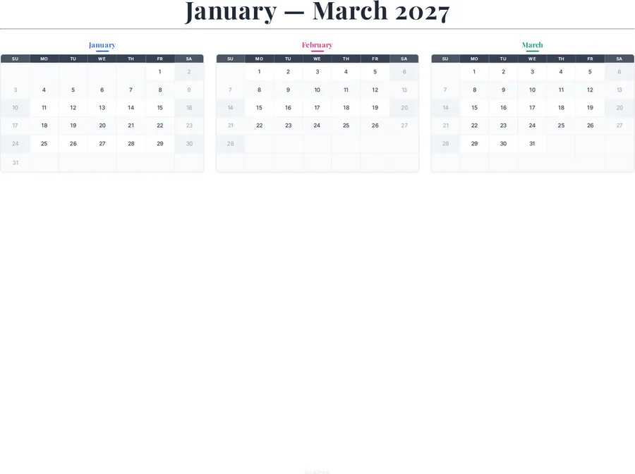 January-March 2027 Calendar preview