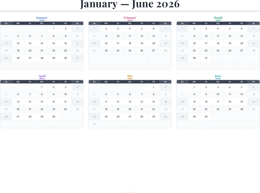 January-June 2026 Calendar preview