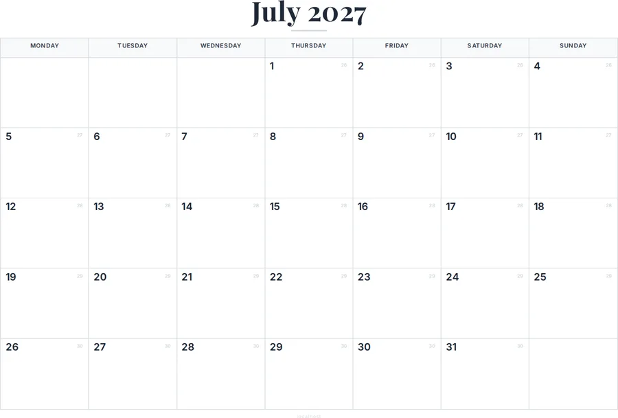July 2027 Calendar Printable with UK Holidays preview