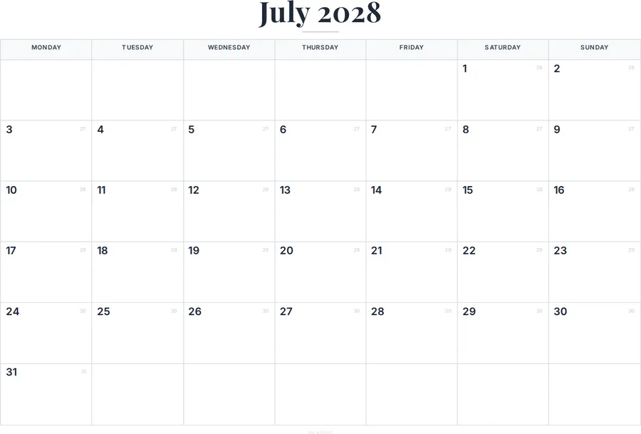 July 2028 Calendar Printable with Australia Holidays preview