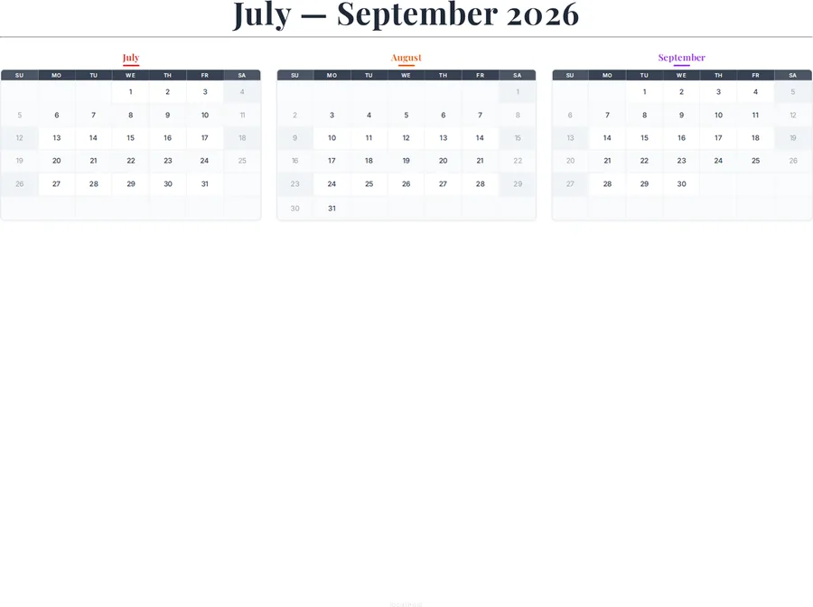 July-September 2026 Calendar preview