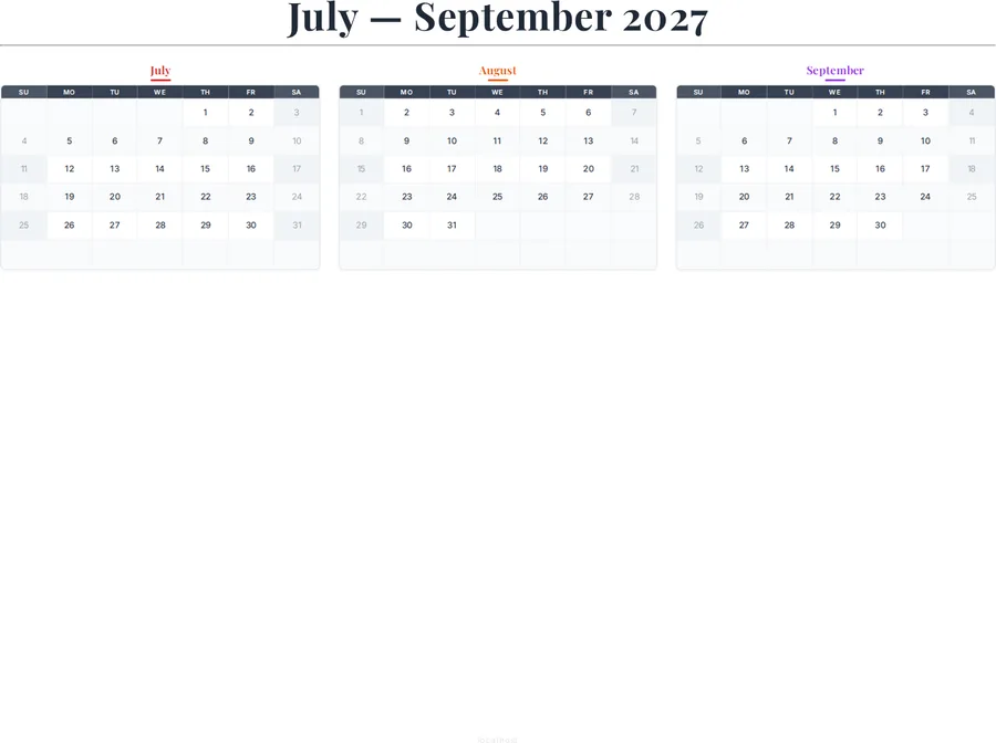 July-September 2027 Calendar preview