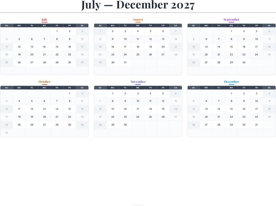 July-December 2027 Calendar preview