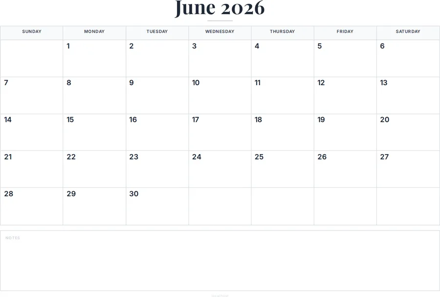 June 2026 Calendar Printable with Notes preview
