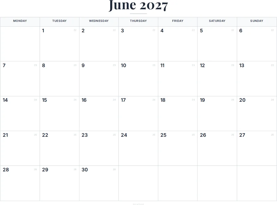 June 2027 Calendar Printable with US Holidays preview