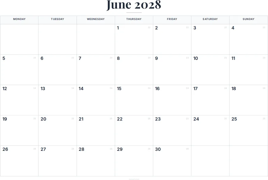 June 2028 Calendar Printable with UK Holidays preview
