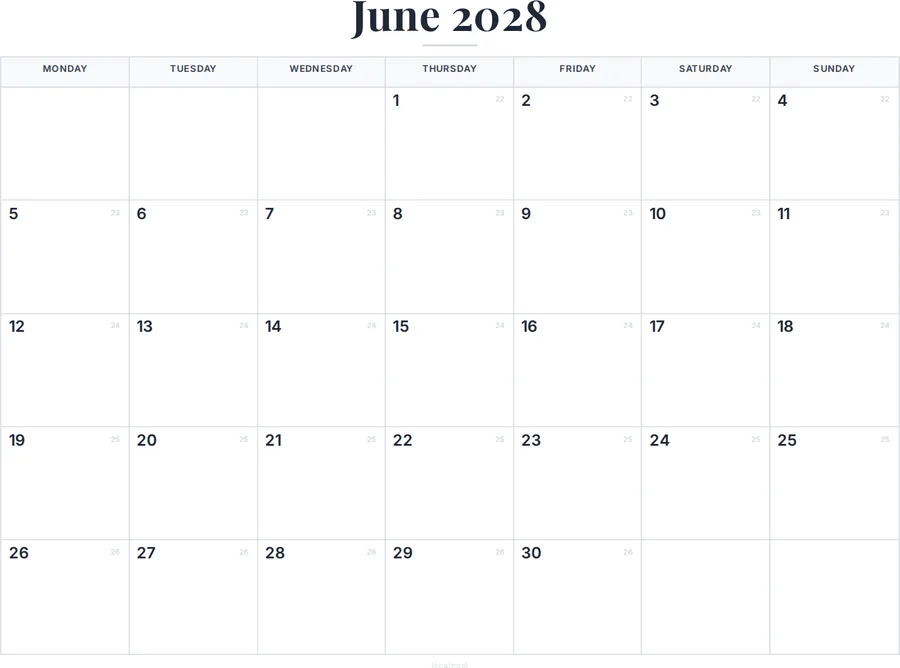 June 2028 Calendar Printable with Canada Holidays preview