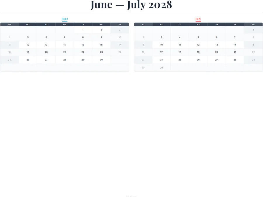 June-July 2028 Calendar preview