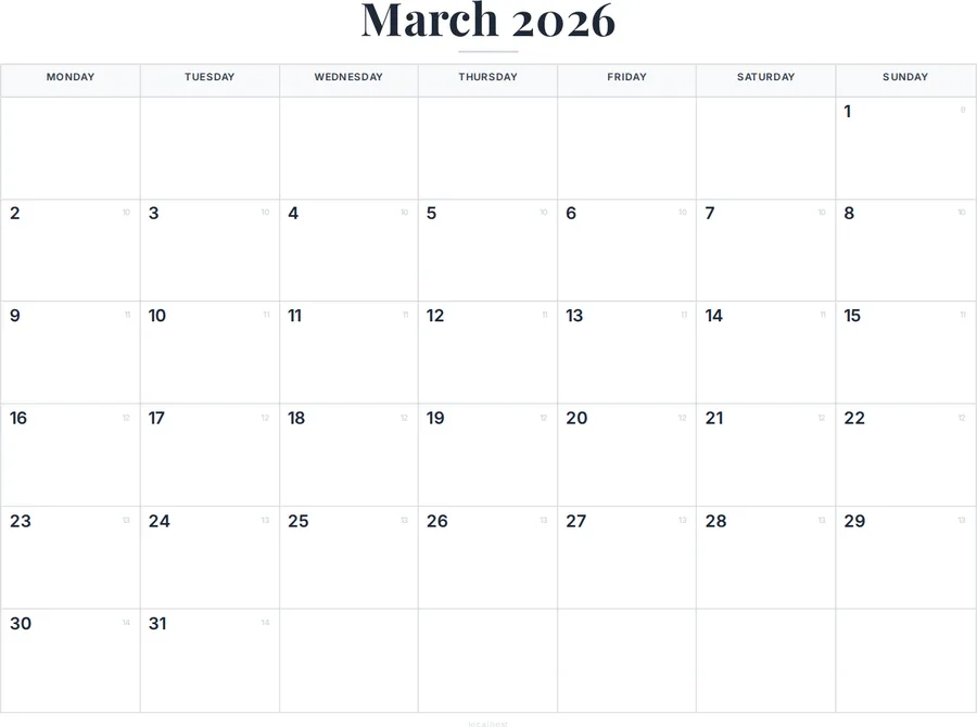 March 2026 Calendar Printable with US Holidays preview