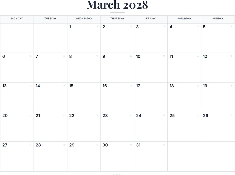 March 2028 Calendar Printable with Canada Holidays preview