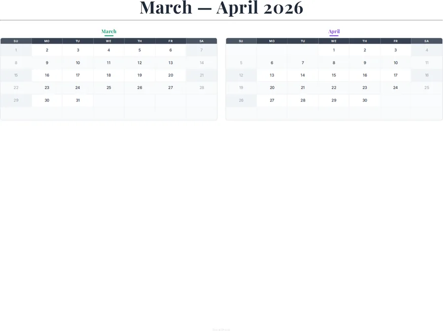 March-April 2026 Calendar preview