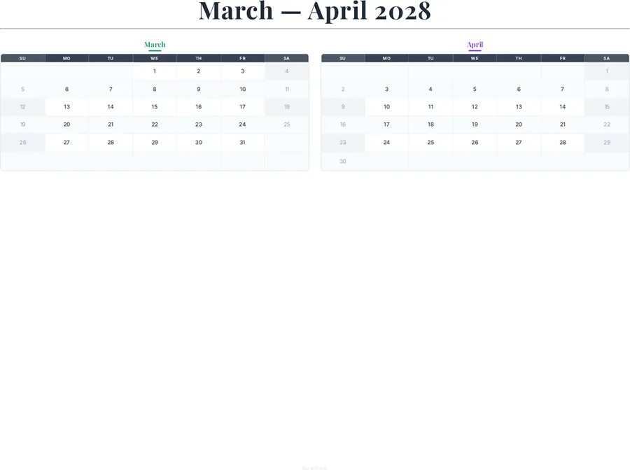 March-April 2028 Calendar preview