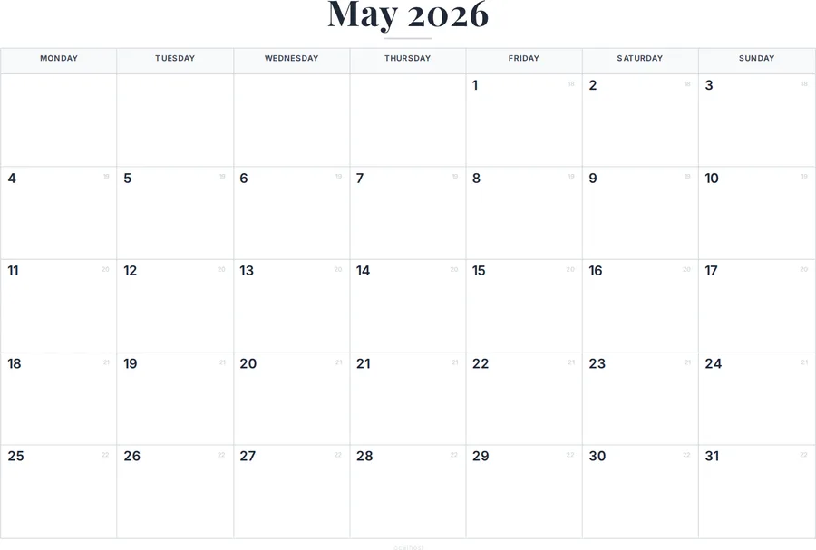 May 2026 Calendar Printable with Australia Holidays preview
