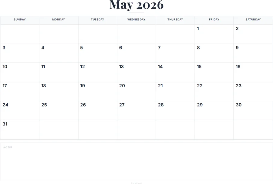 May 2026 Calendar Printable with Notes preview