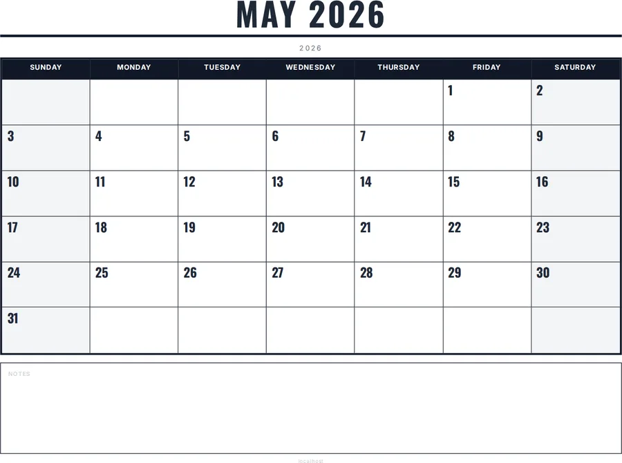 May 2026 Calendar Printable with Notes - Bold preview