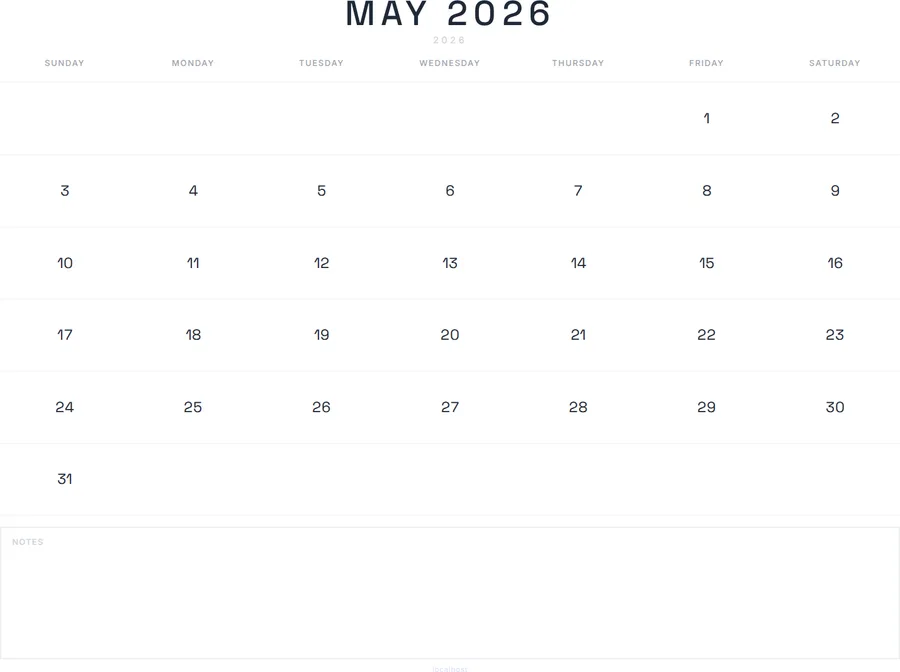 May 2026 Calendar Printable with Notes - Modern preview