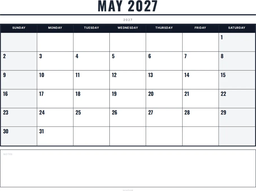 May 2027 Calendar Printable with Notes - Bold preview
