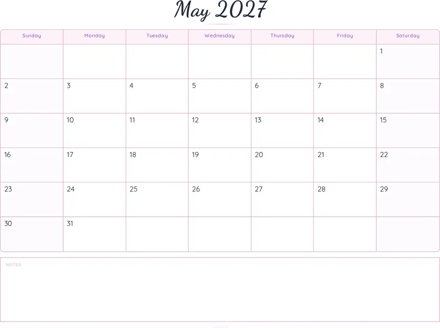 May 2027 Calendar Printable with Notes - Script preview