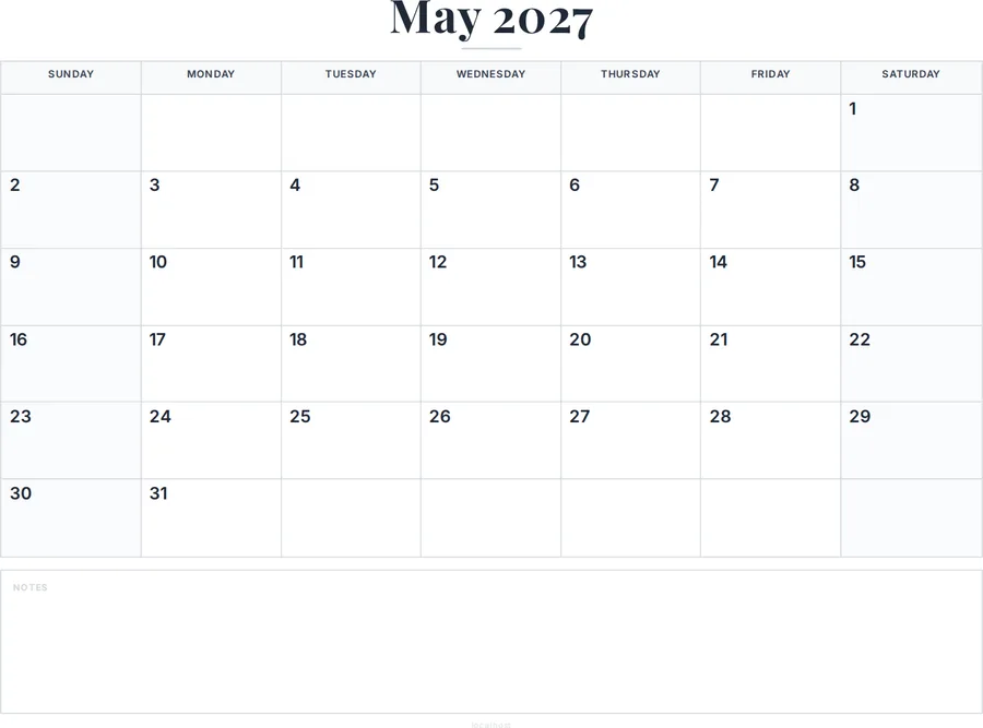 May 2027 Calendar Printable with Notes preview