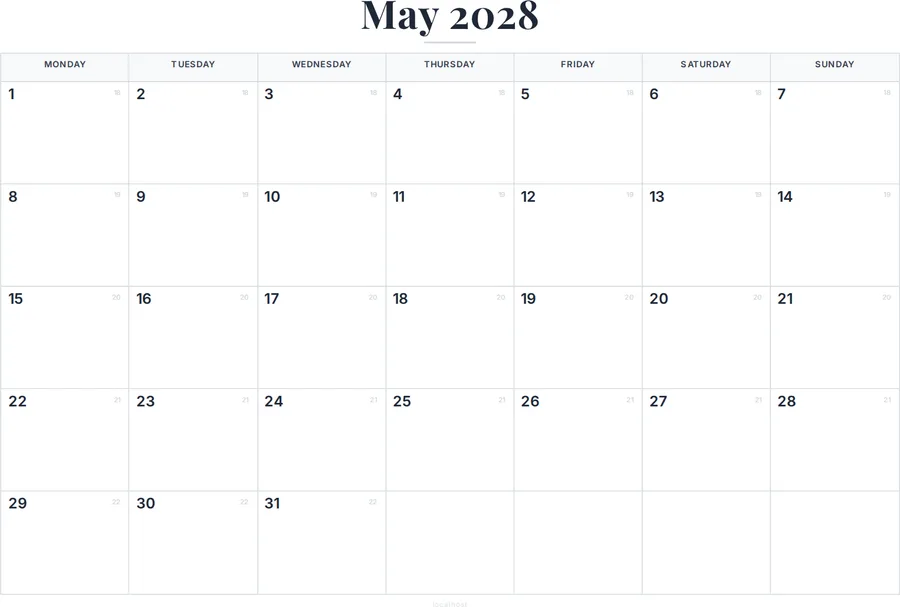 May 2028 Calendar Printable with Australia Holidays preview