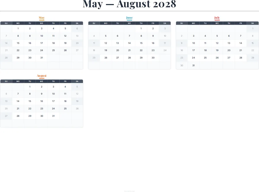 May-August 2028 Calendar preview