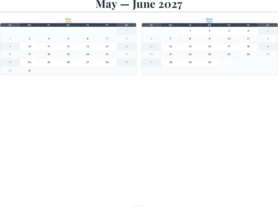 May-June 2027 Calendar preview