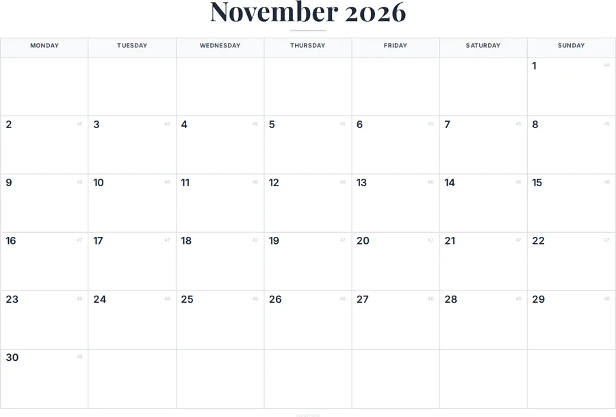 November 2026 Calendar Printable with Australia Holidays preview