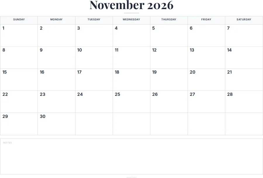 November 2026 Calendar Printable with Notes preview