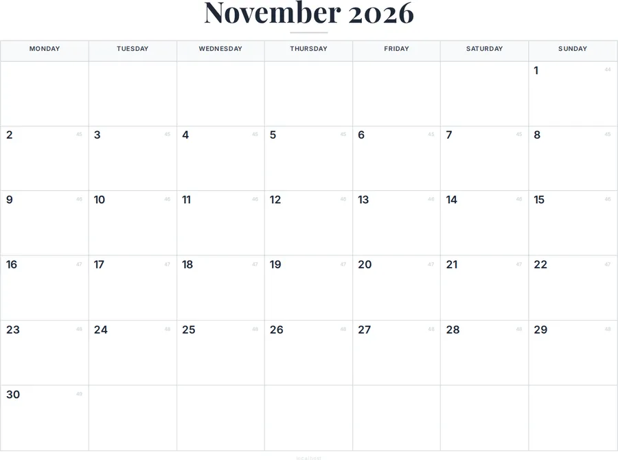 November 2026 Calendar Printable with Canada Holidays preview