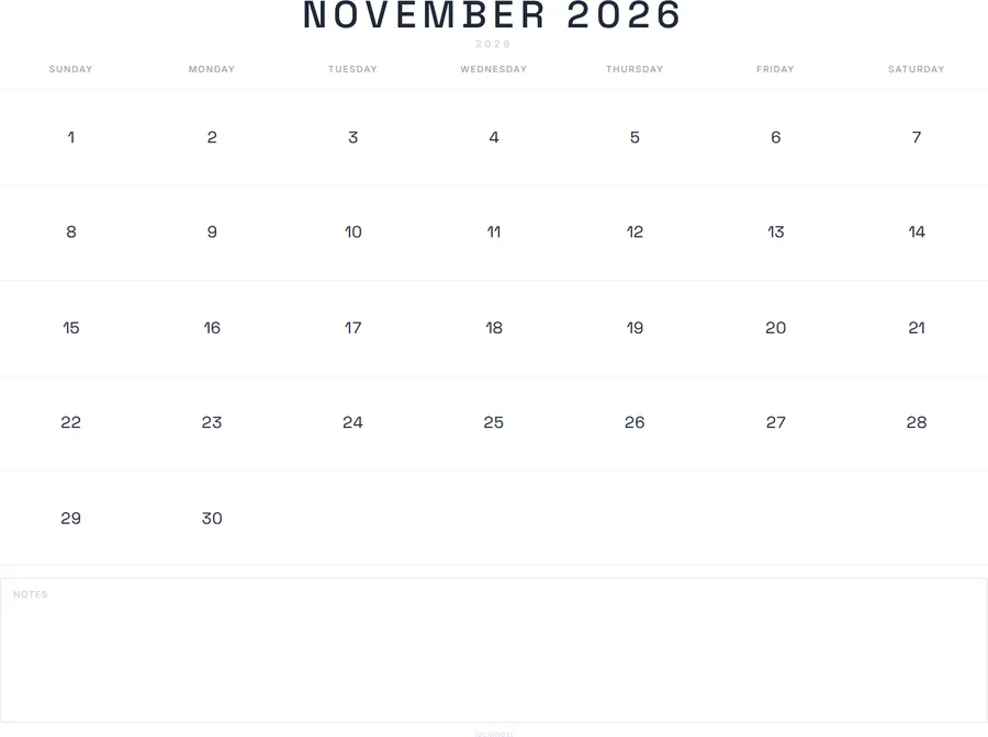 November 2026 Calendar Printable with Notes - Modern preview