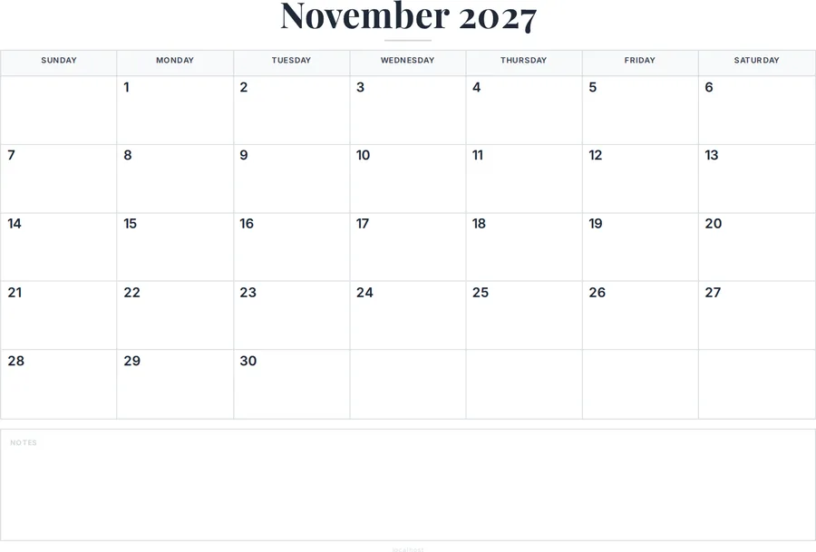November 2027 Calendar Printable with Notes preview