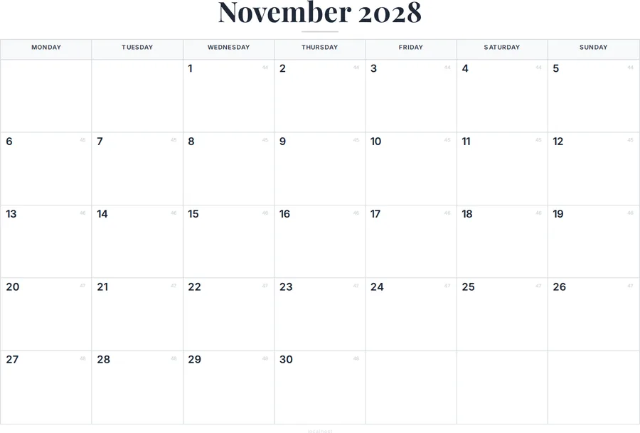 November 2028 Calendar Printable with UK Holidays preview