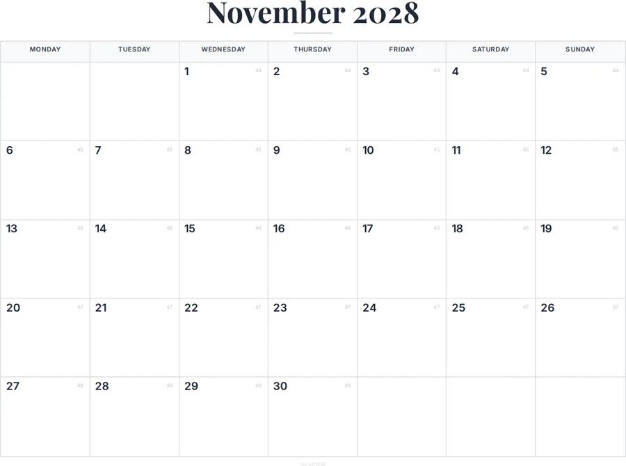 November 2028 Calendar Printable with Canada Holidays preview