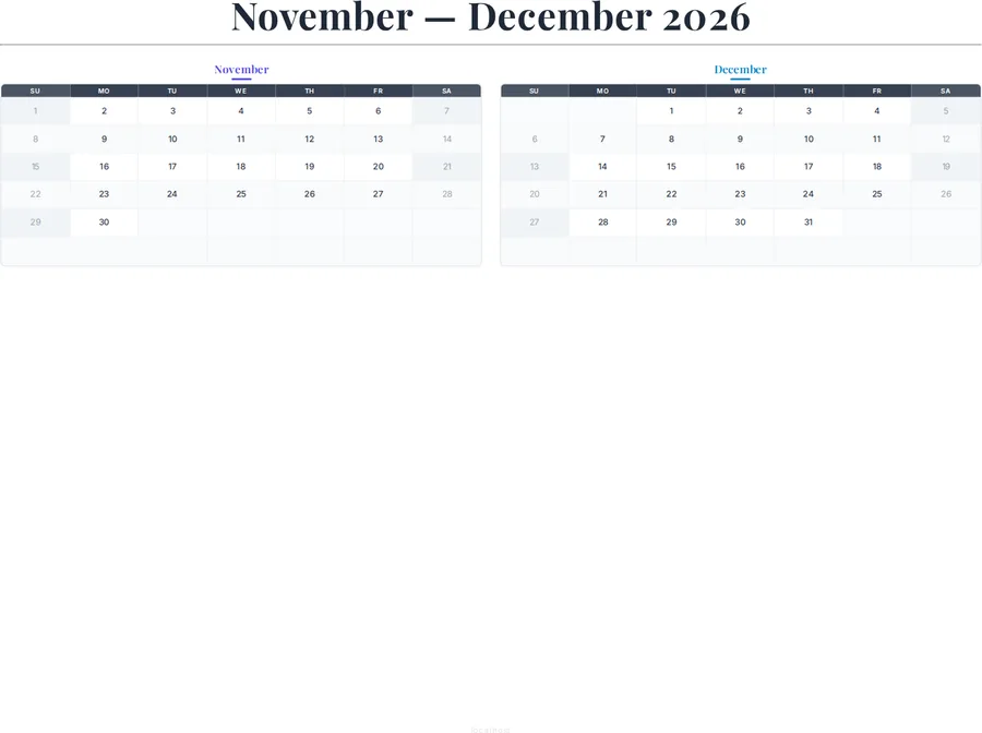 November-December 2026 Calendar preview