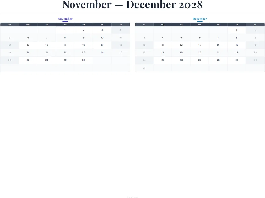 November-December 2028 Calendar preview