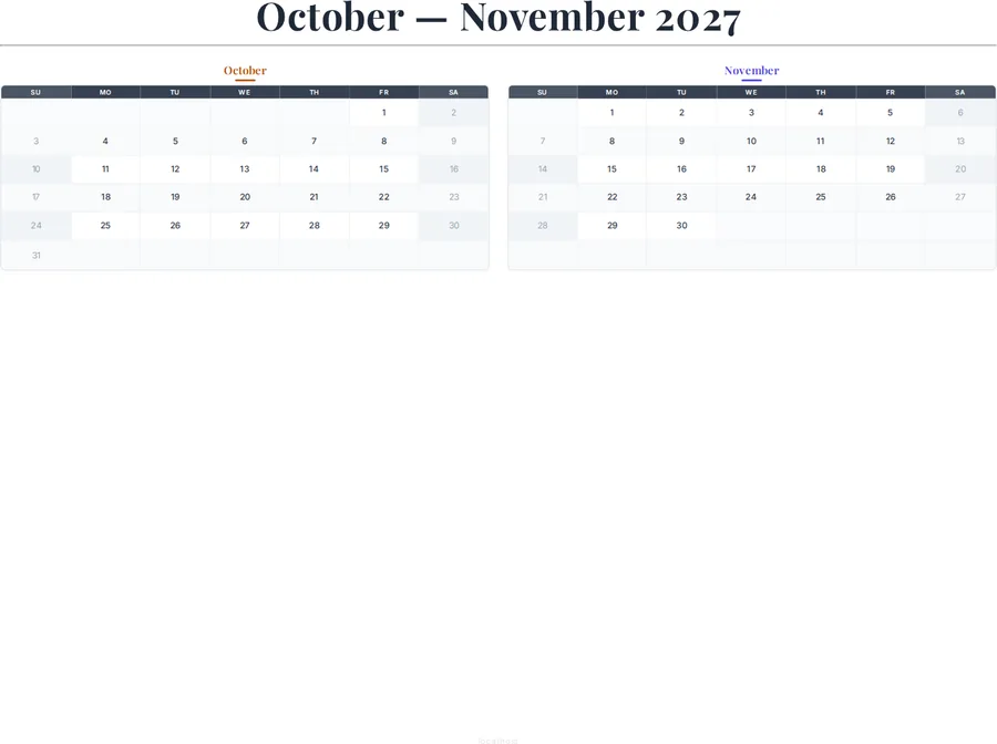 October-November 2027 Calendar preview
