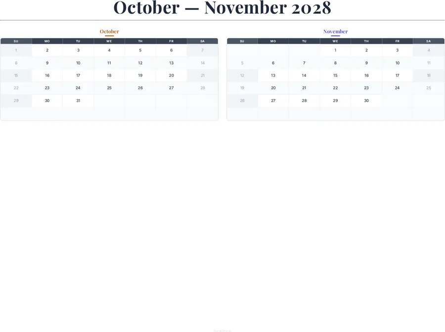 October-November 2028 Calendar preview