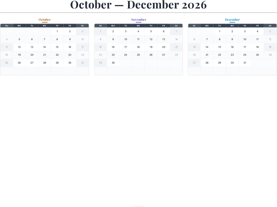 October-December 2026 Calendar preview