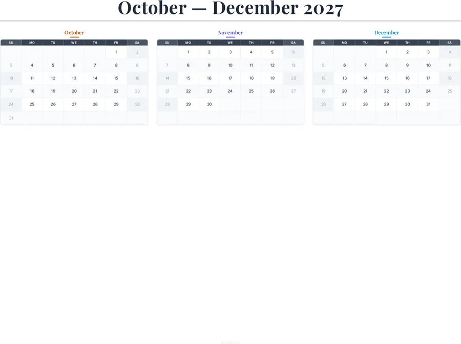 October-December 2027 Calendar preview