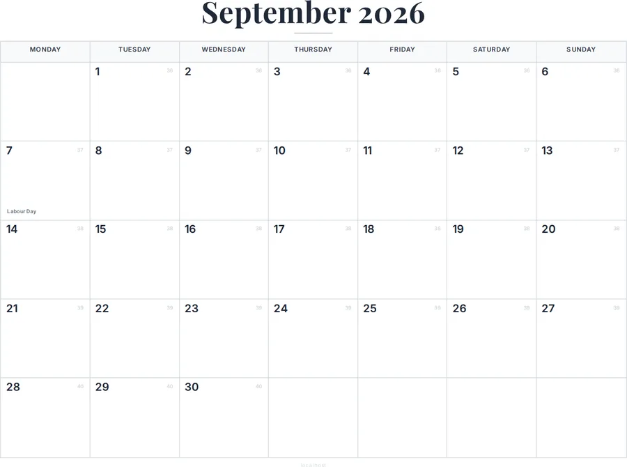 September 2026 Calendar Printable with Canada Holidays preview