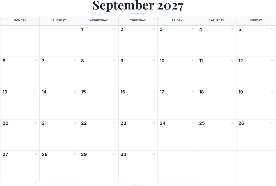 September 2027 Calendar Printable with Australia Holidays preview