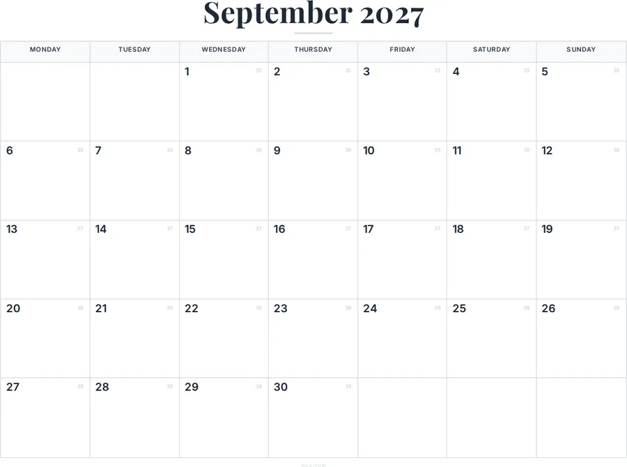 September 2027 Calendar with Holidays preview